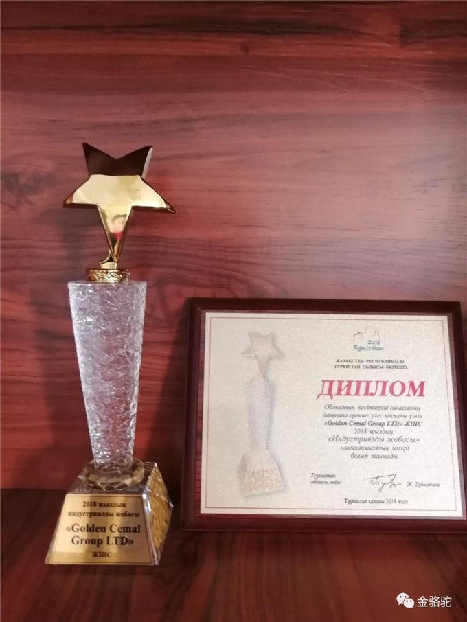金骆驼集团获得哈萨克斯坦图尔克斯坦州年工业项目奖项